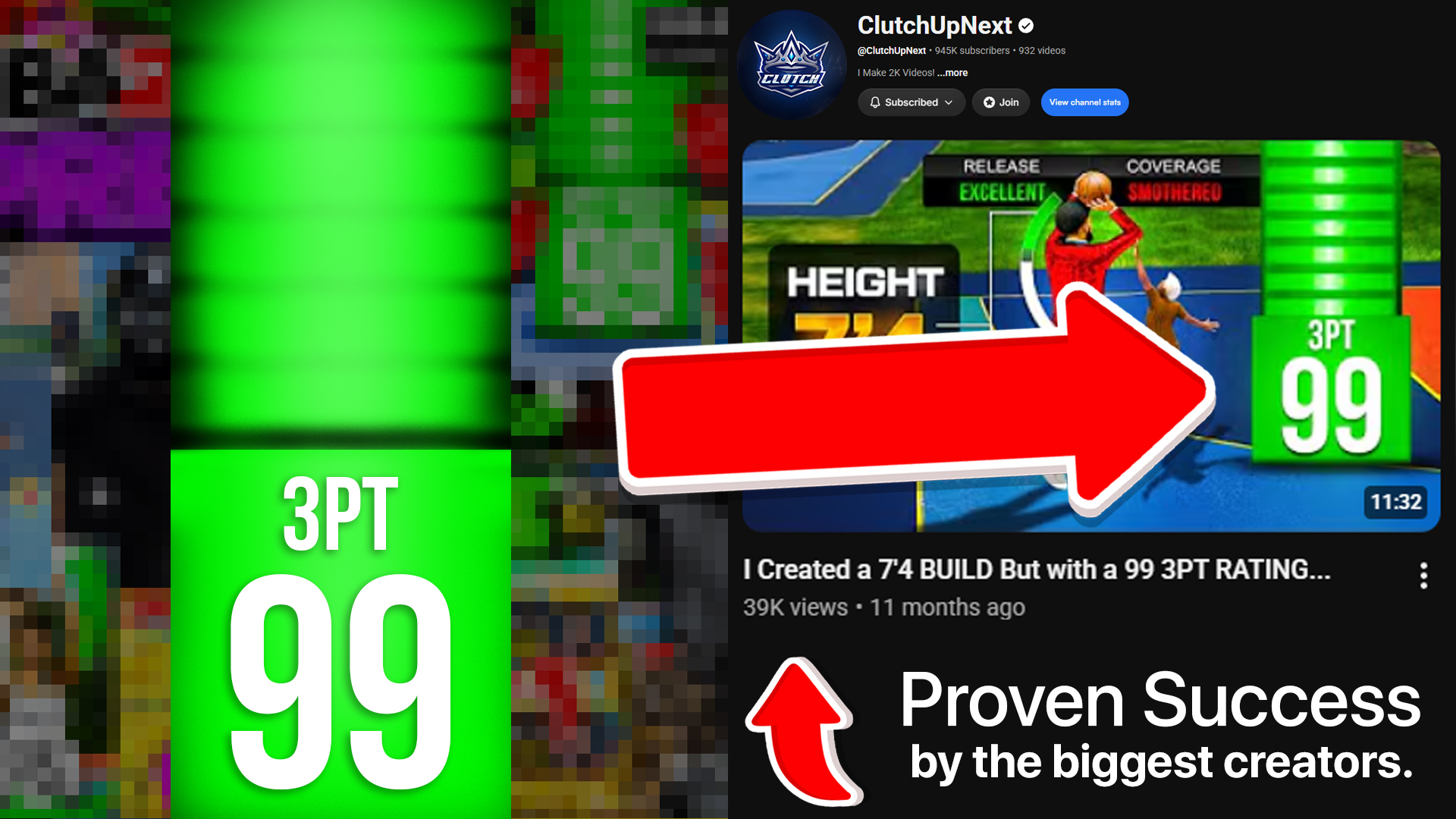 ClutchUpNext creator example featuring a 2K Creator attribute bar